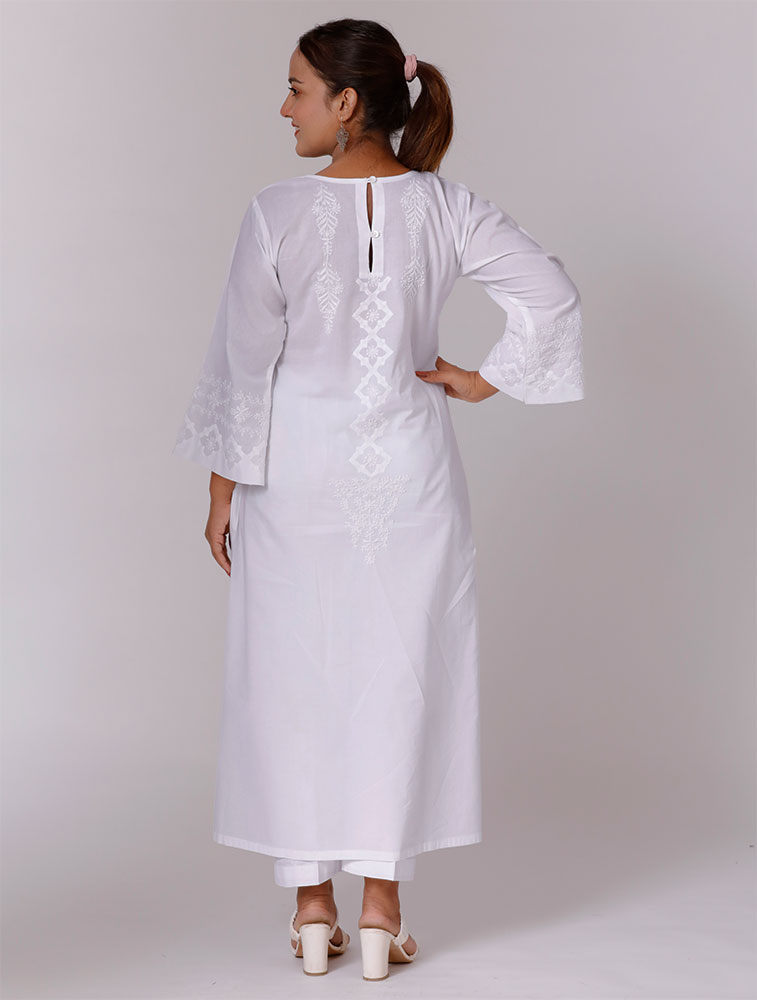 White Cutwork Cotton Kurta Back Image