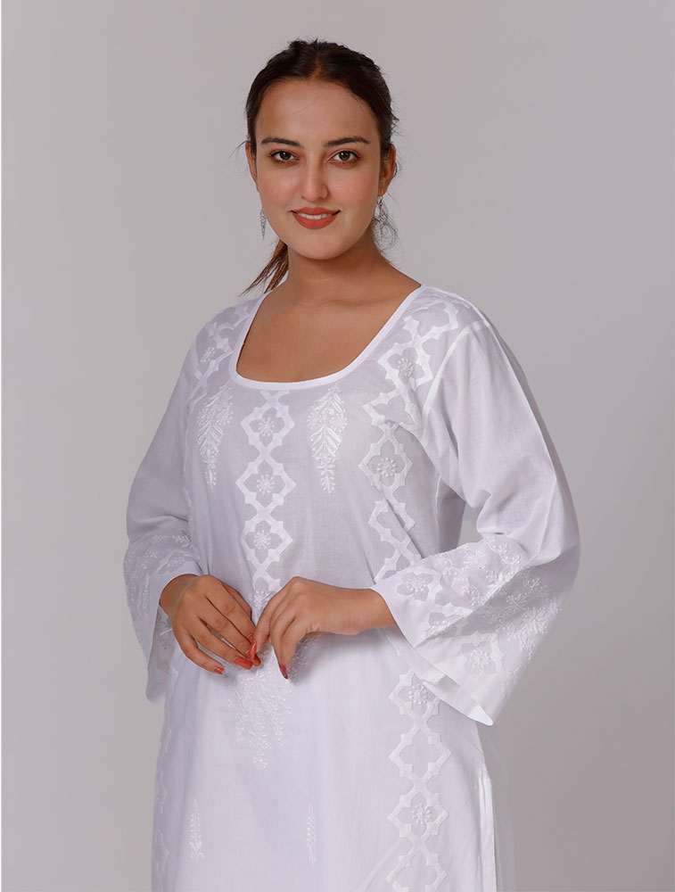 White Cutwork Cotton Kurta Main Image